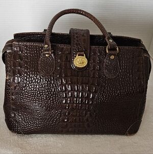 Brahmin Schooner Elegant Pecan Crocodile-Embossed Bag